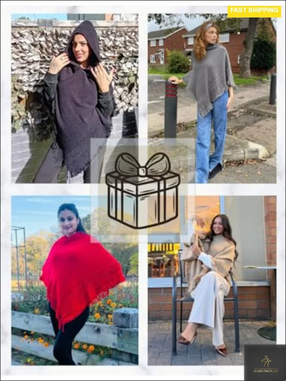 Hooded Knit Poncho with Fringe - Witchy Gothic Cape